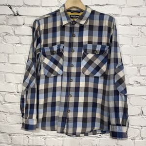 Betabrand Plaid Button‎ Up Shirt Mens Size L Elbow Patch Flannel Outdoor Pockets